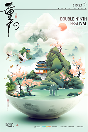 尊老思亲中国传统节日重阳节宣传海报