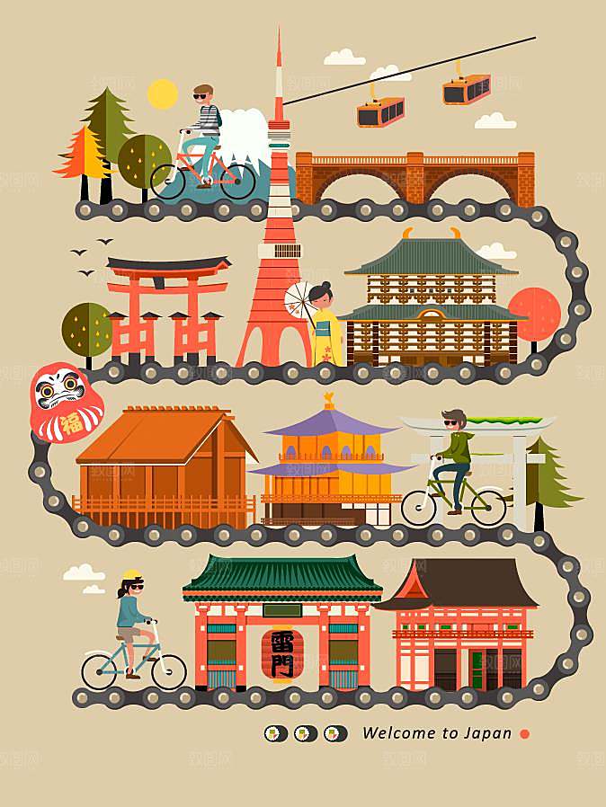 日式旅游宣传插画素材