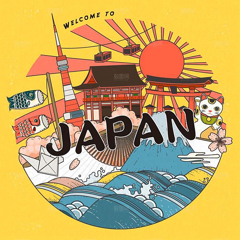 日式旅游宣传插画素材