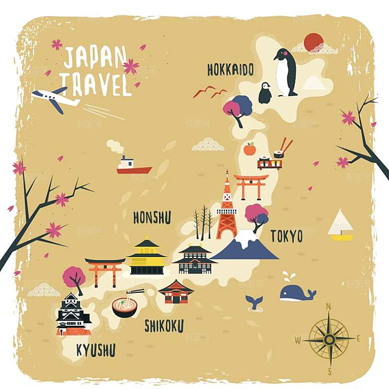 日式旅游宣传插画素材
