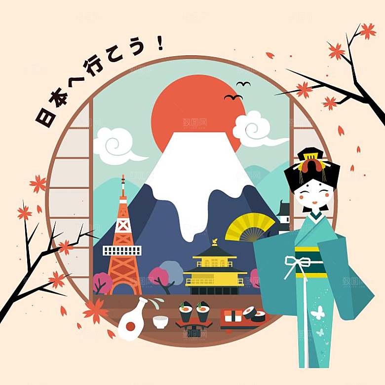 日式旅游宣传插画素材