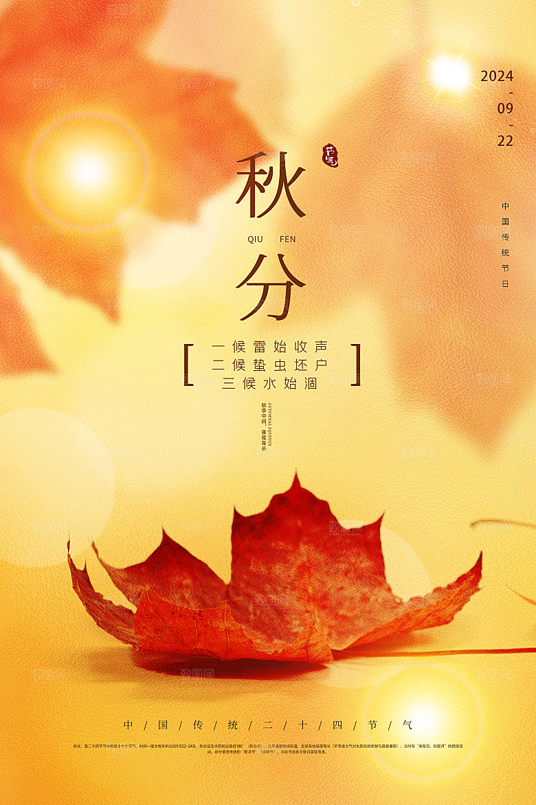 清新简约二十四节气之秋分节气海报
