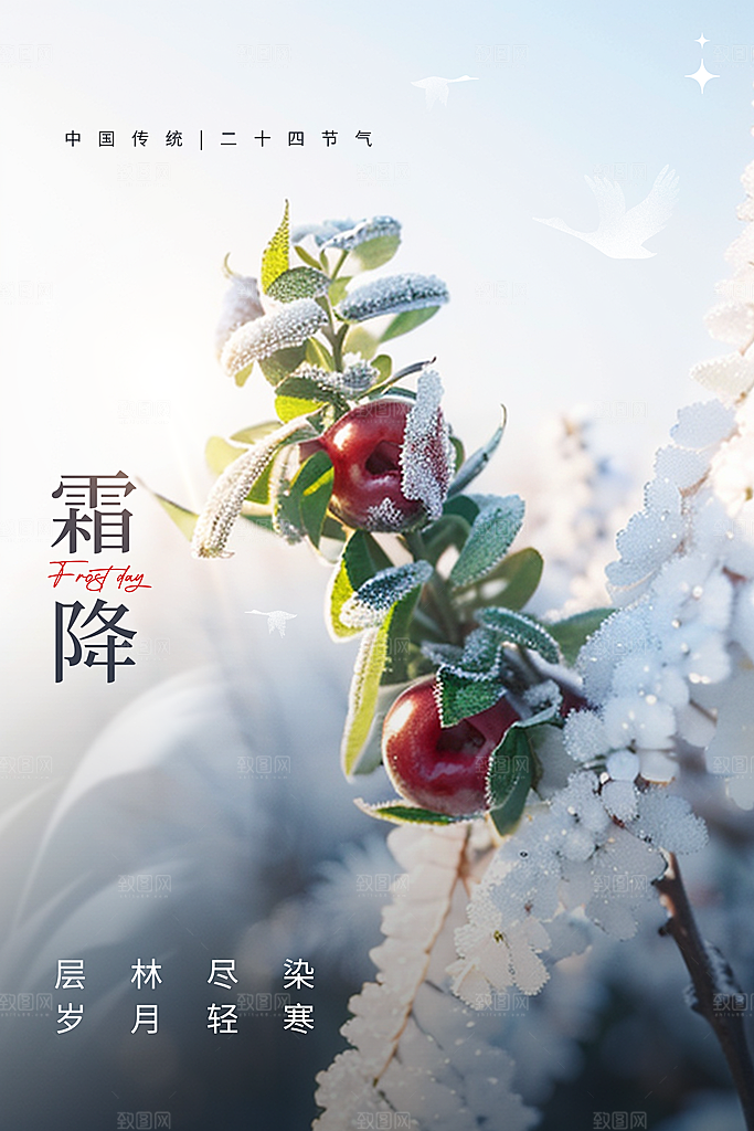 霜降节气传统海报