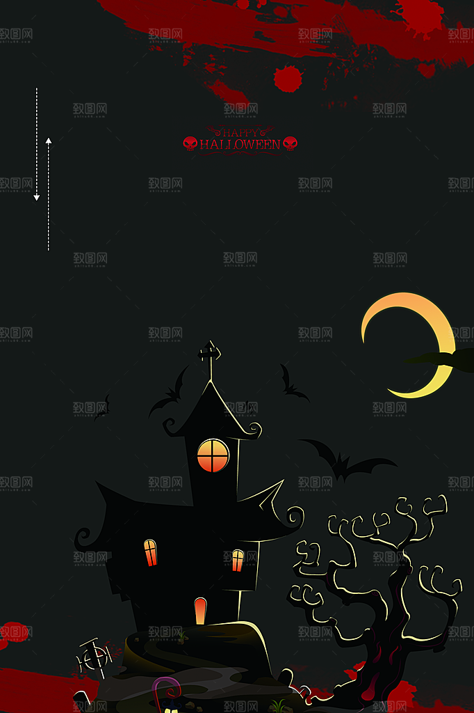 万圣节主题月亮城堡蝙蝠鬼南瓜灯元素背景