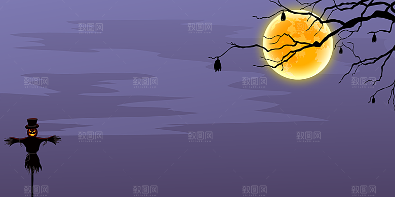 万圣节主题月亮城堡蝙蝠鬼南瓜灯元素背景