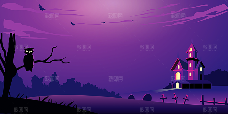 万圣节主题月亮城堡蝙蝠鬼南瓜灯元素背景