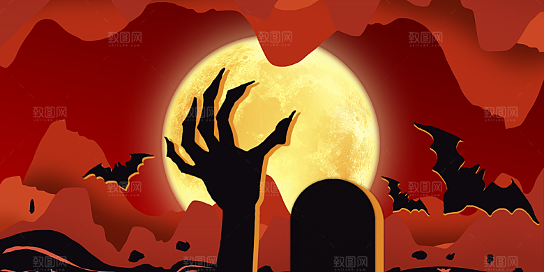 万圣节主题月亮城堡蝙蝠鬼南瓜灯元素背景