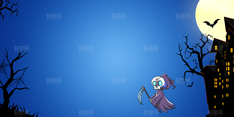 万圣节主题月亮城堡蝙蝠鬼南瓜灯元素背景