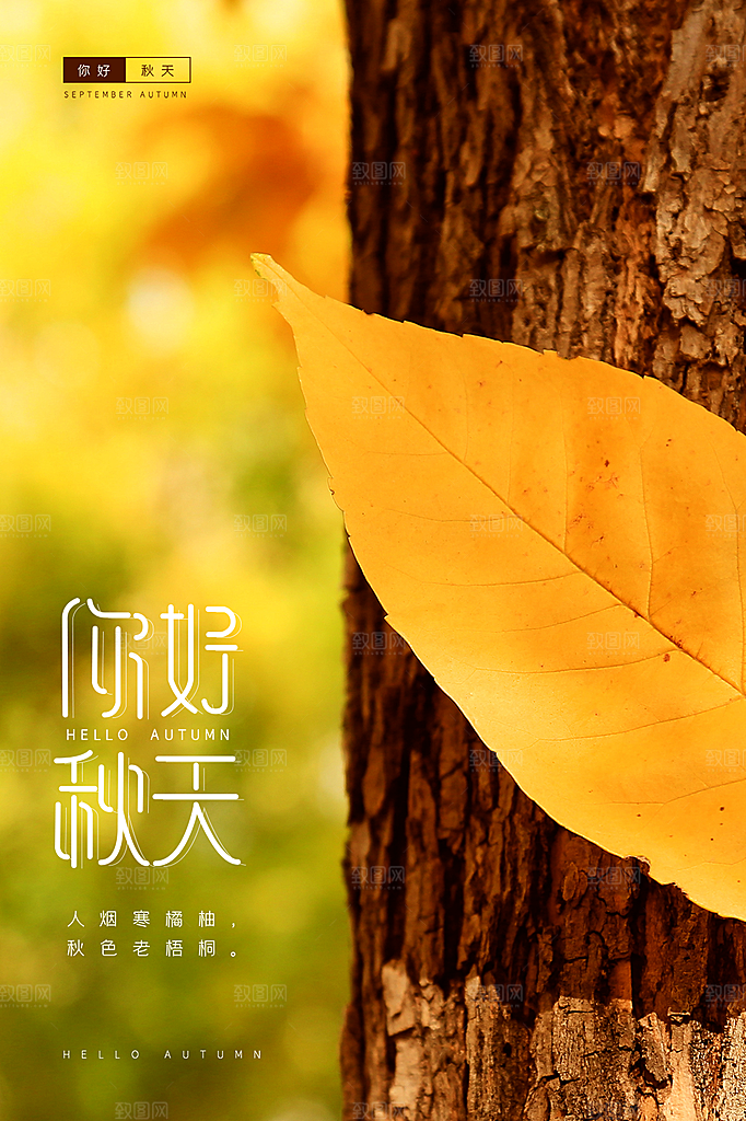 清新秋天你好宣传海报