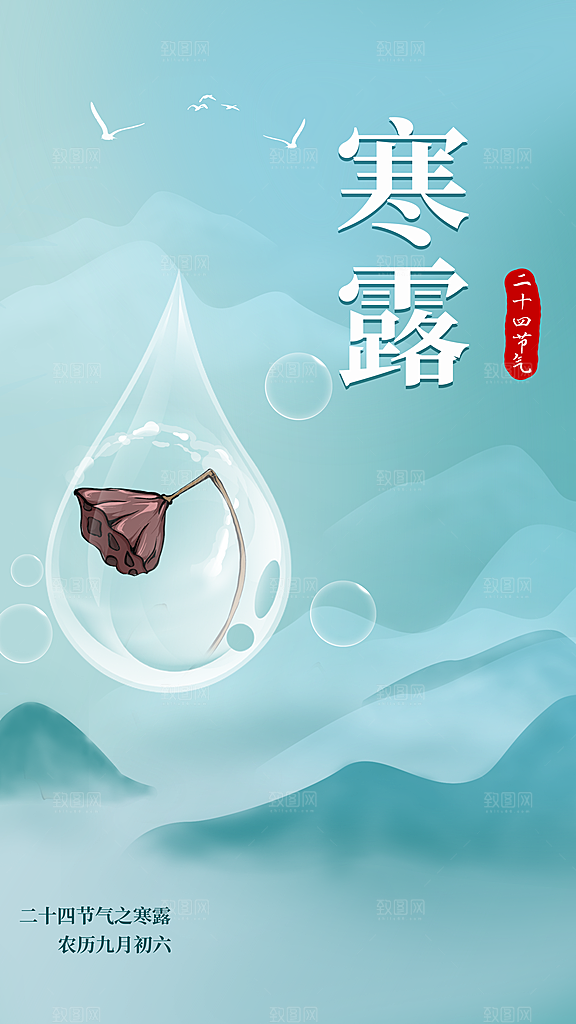 寒露节气简约大气海报
