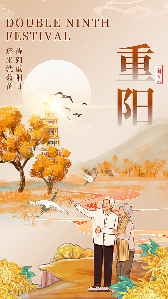 传统节日重阳节敬老宣传海报