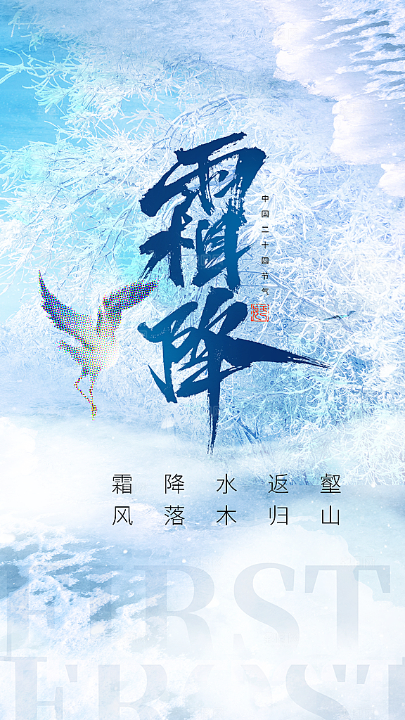 霜降节气简约大气海报