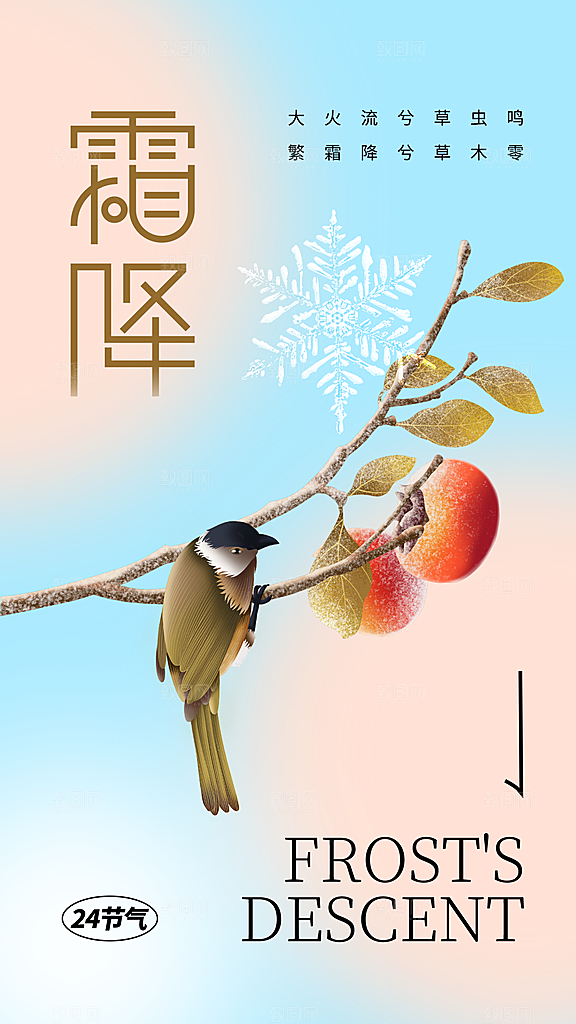 霜降节气简约大气海报