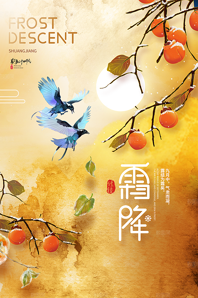 霜降节气简约大气海报