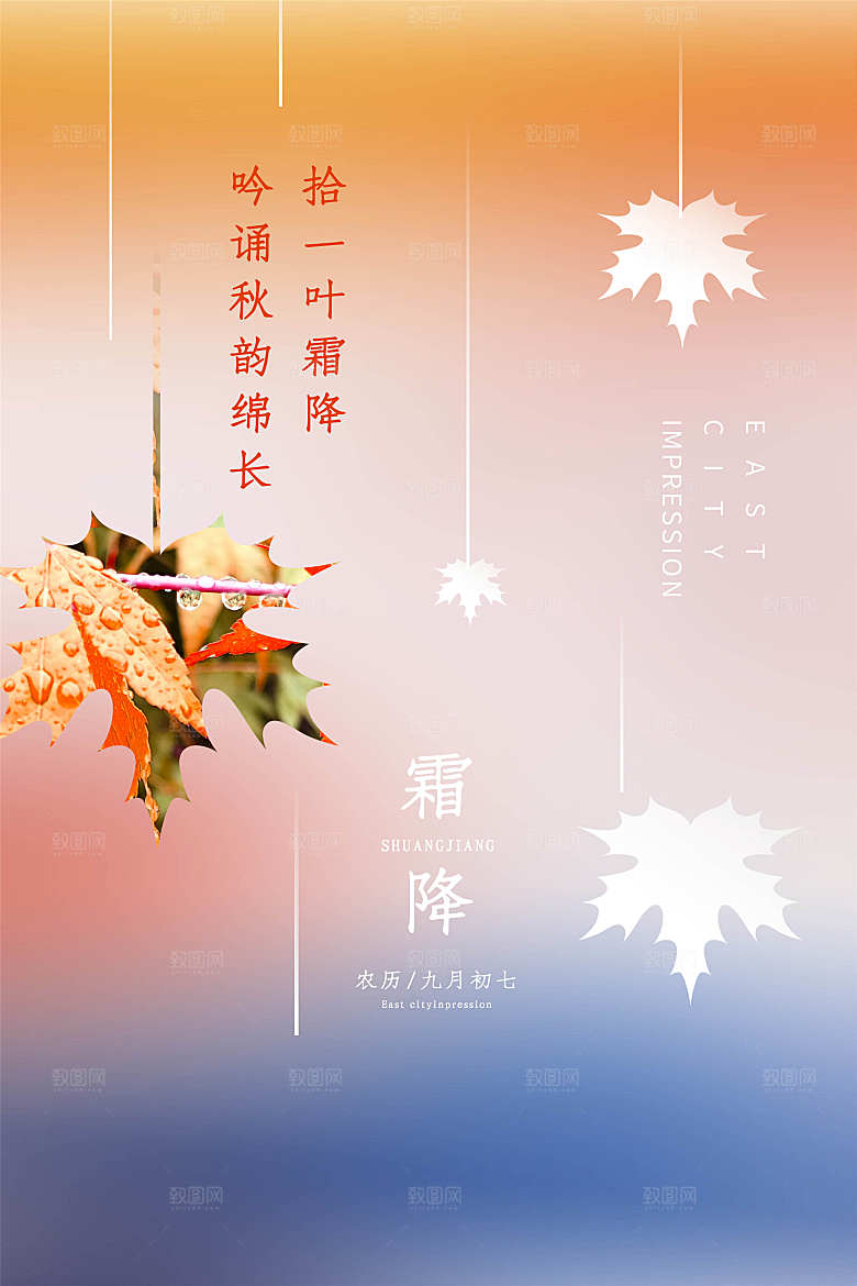 霜降节气简约大气海报