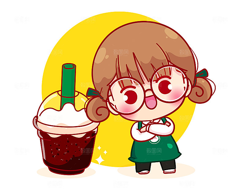小女孩男孩点心茶厨师卡通插画