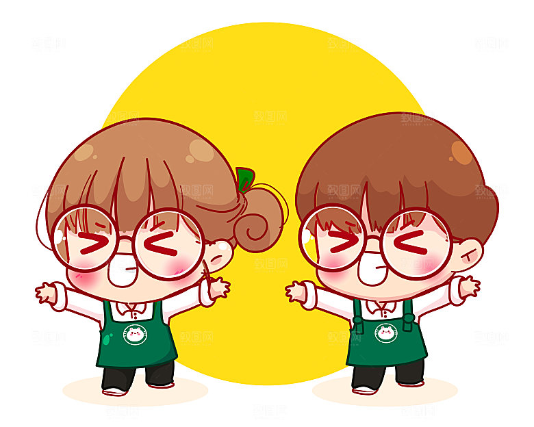 小女孩男孩点心茶厨师卡通插画