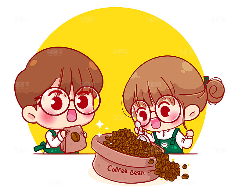 小女孩男孩点心茶厨师卡通插画