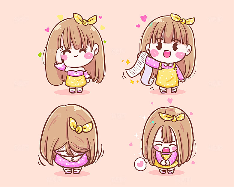 小女孩男孩点心茶厨师卡通插画