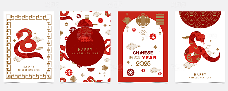 红色新年剪纸风蛇年2025背景