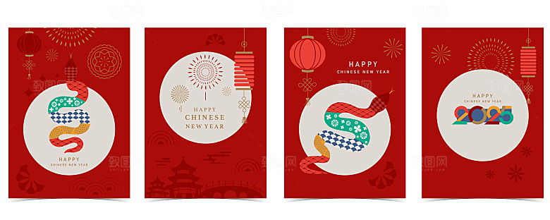 红色新年剪纸风蛇年2025背景
