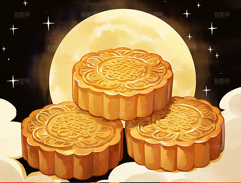 卡通月饼赏月中秋插画背景元素