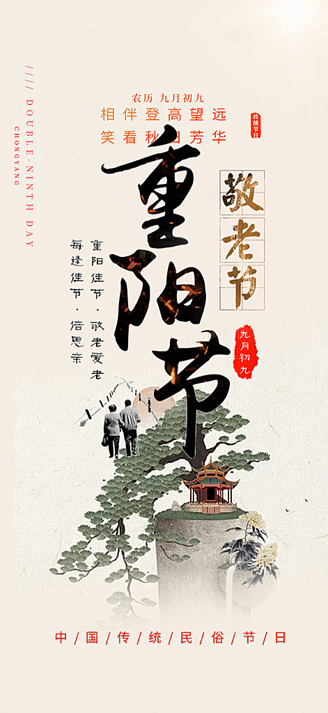 秋日节日重阳节敬老爱老宣传活动海报