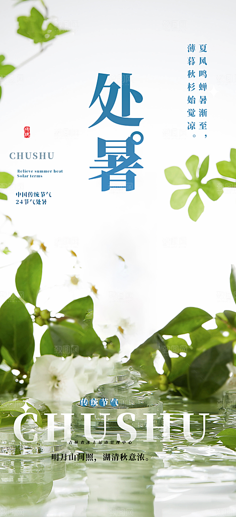 浅色夏日夏天处暑二十四节气海报