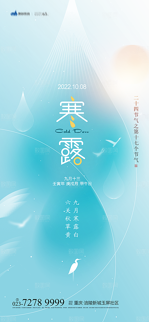 寒露节气简约大气海报