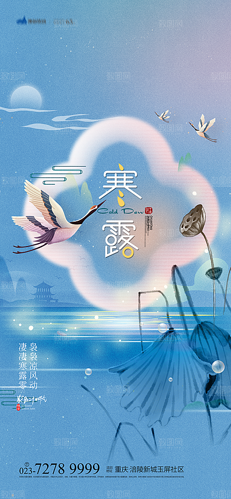 寒露节气简约大气海报