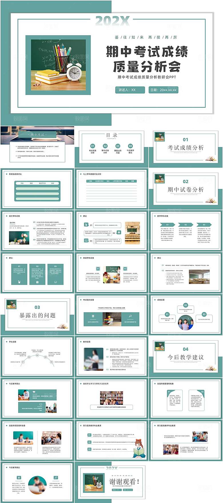 期中考试分析说明PPT模板
