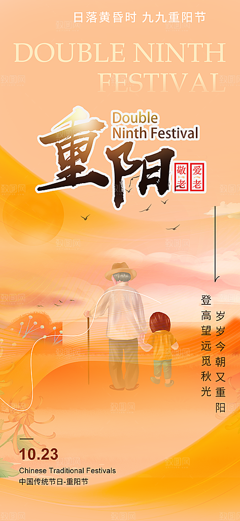 节日重阳节敬老爱老宣传活动海报