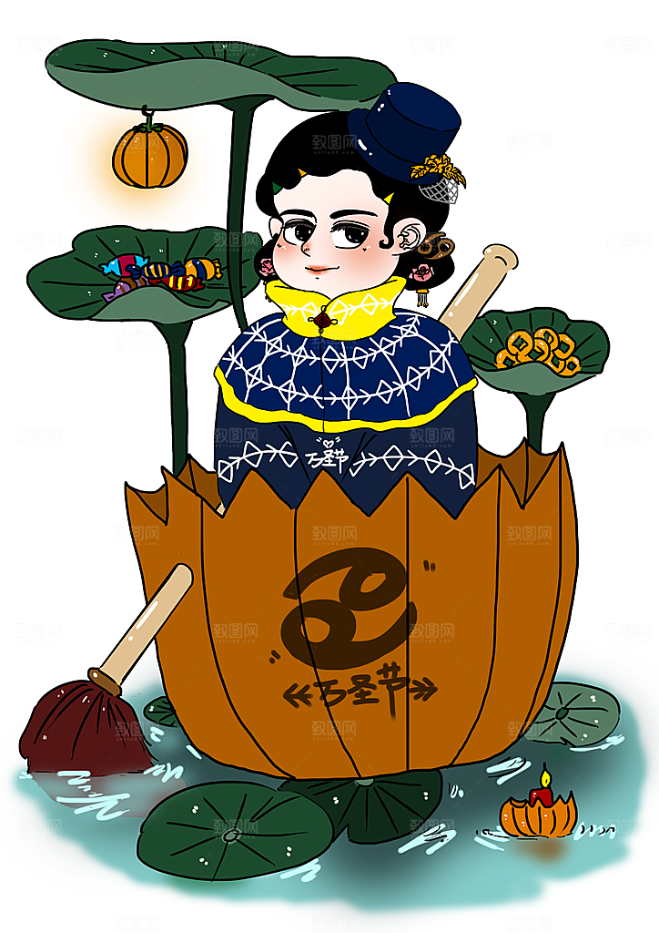 万圣节女巫扫帚女巫