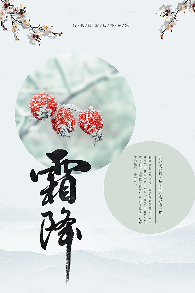 霜降节气传统海报