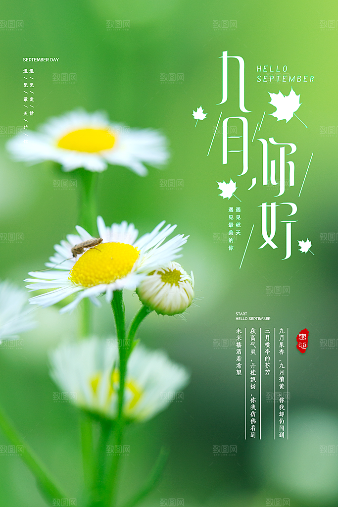 清新九月你好宣传海报