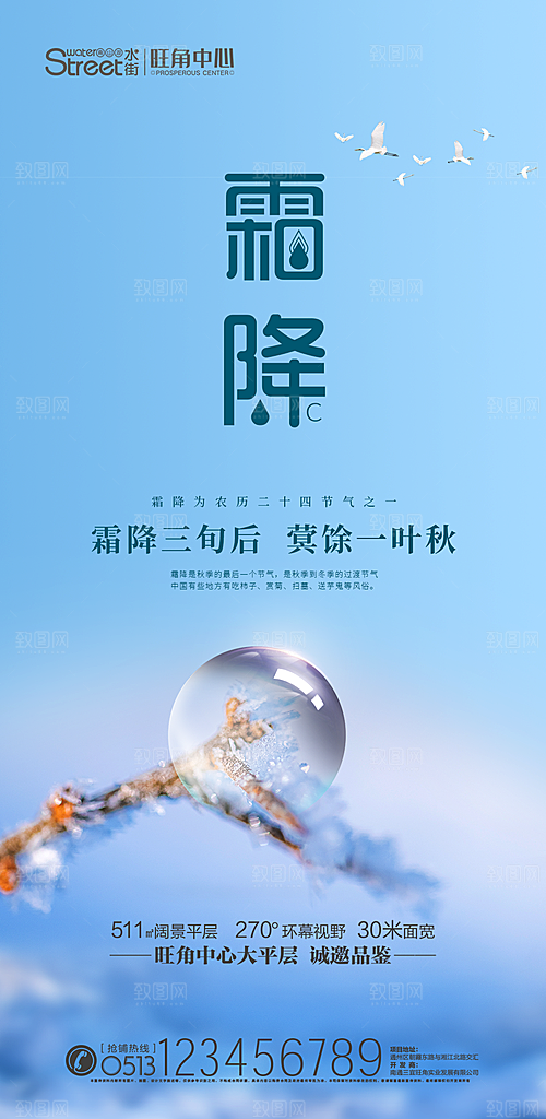 霜降插画节气大气唯美简约节日海报