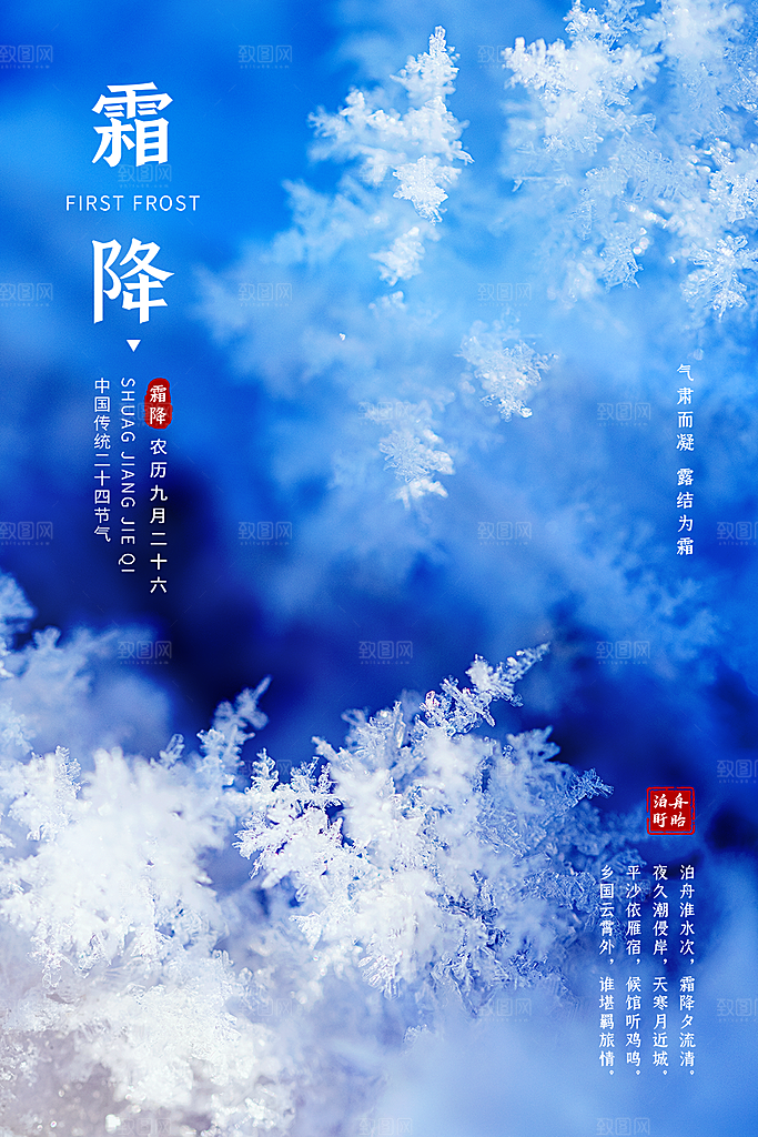 霜降插画节气大气唯美简约节日海报