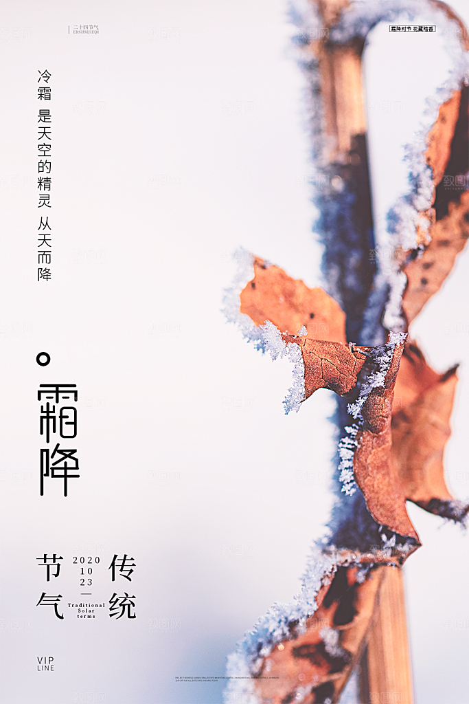 霜降插画节气大气唯美简约节日海报