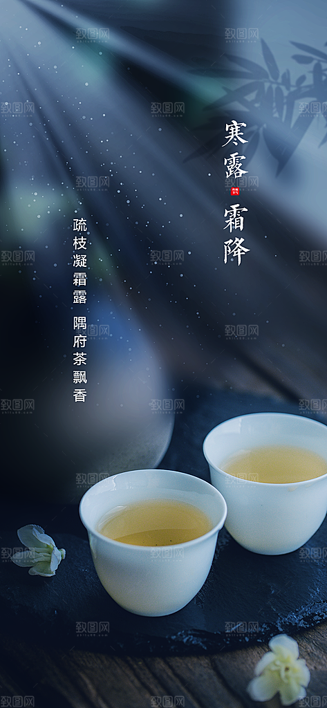 霜降插画节气大气唯美简约节日海报