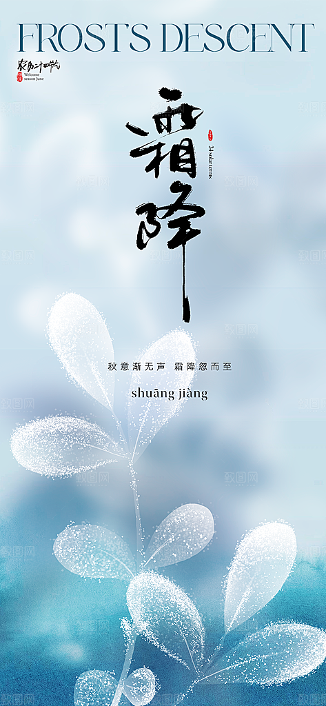 霜降大气节日插画简约唯美节气海报