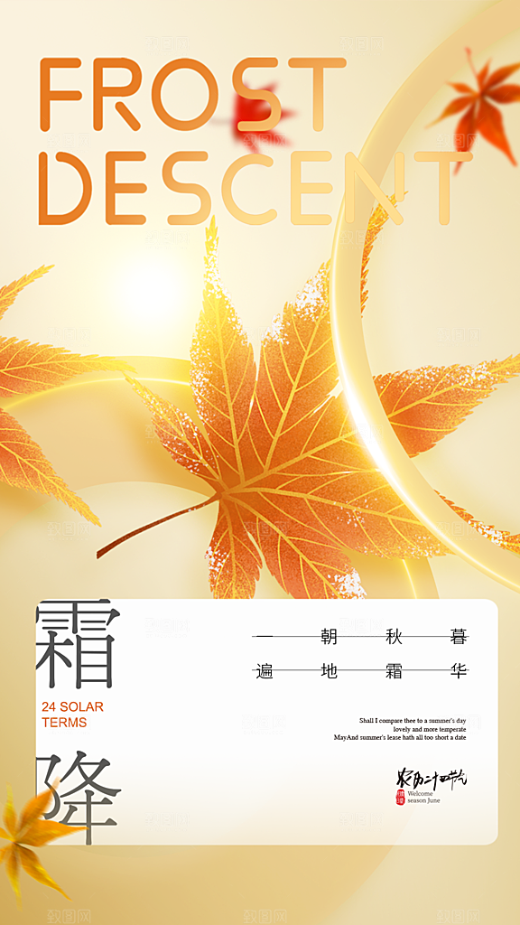 霜降大气插画节日节气唯美简约海报