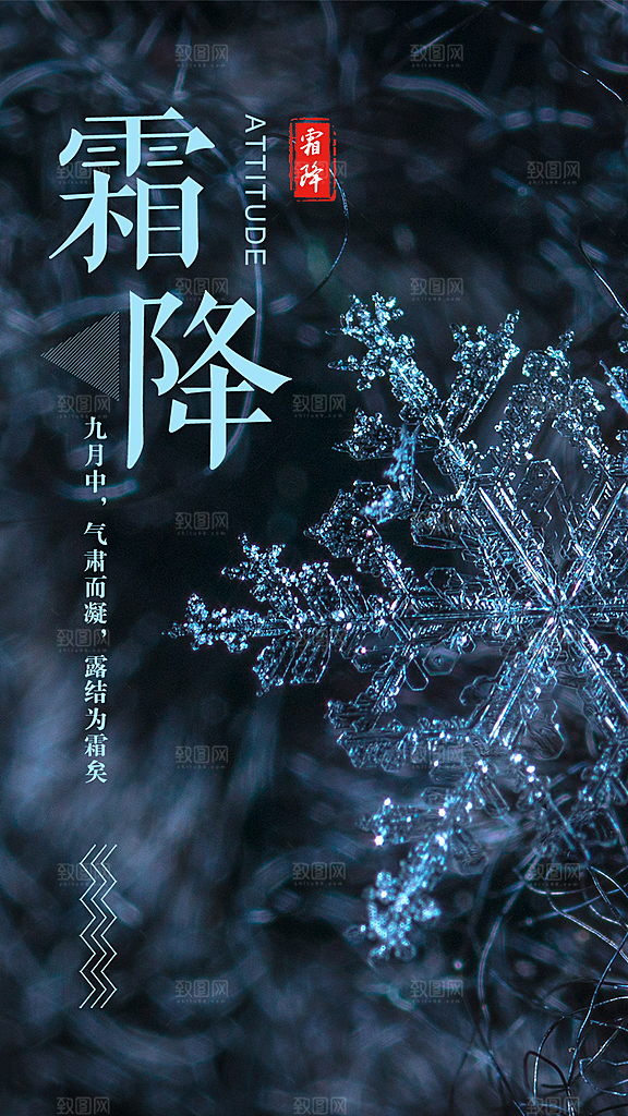 霜降节日简约插画大气节气唯美海报