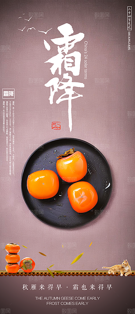 霜降插画传统国风唯美节气海报