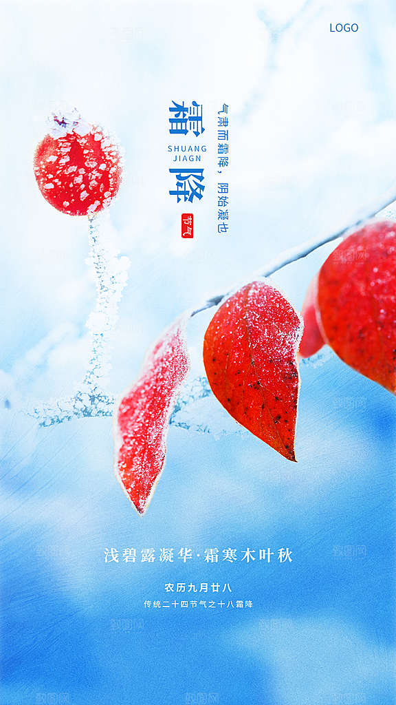霜降国风节气传统插画唯美海报