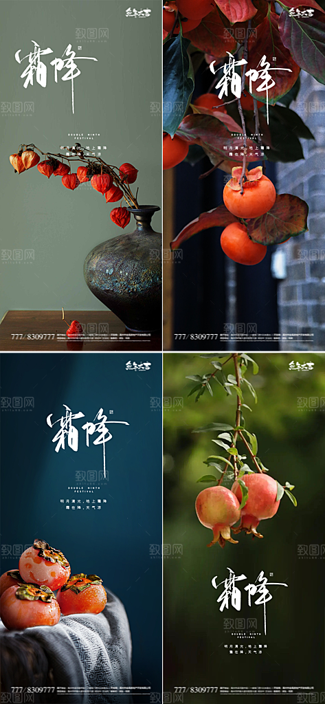 霜降节气唯美传统插画国风海报