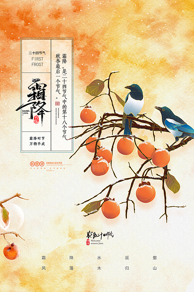 霜降插画节气唯美国风传统海报