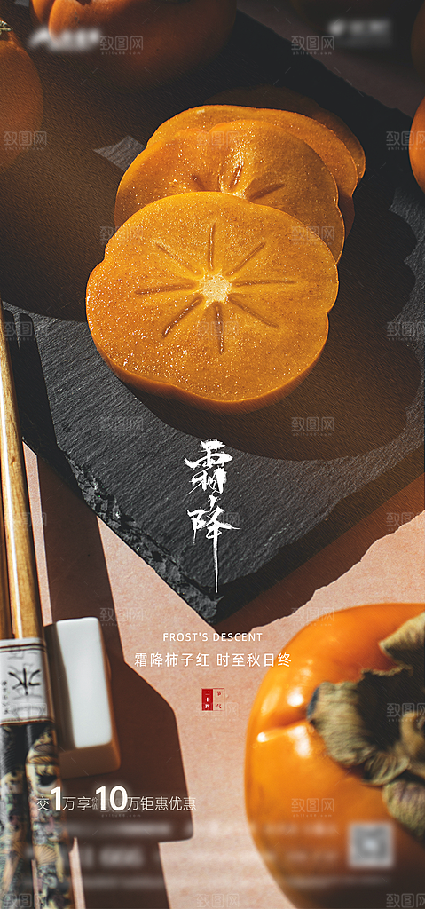 霜降插画节气唯美国风传统海报