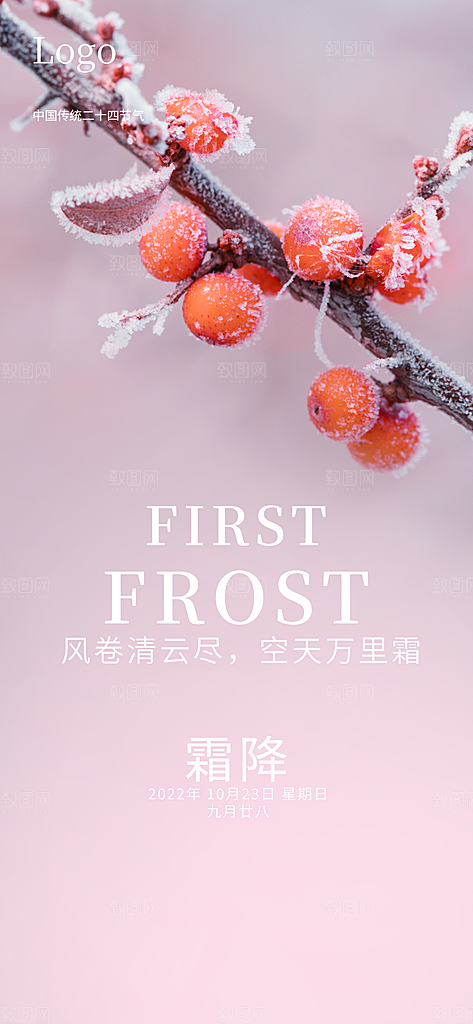 霜降插画节气唯美国风传统海报