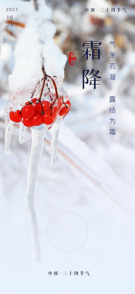 霜降插画唯美传统国风节气海报