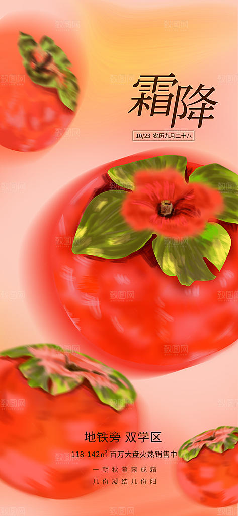 霜降唯美节气国风插画传统海报